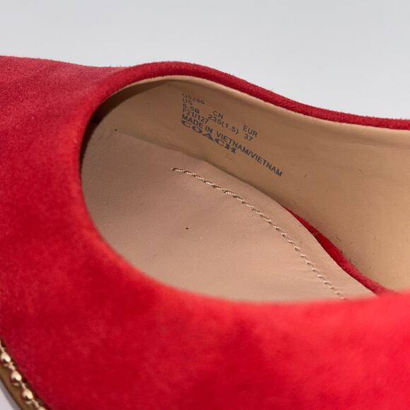 Coach Jackie Red Suede Pump 6.5 Gold Trim Elegant Chic Party Heels Holiday Shoes - Picture 10 of 11